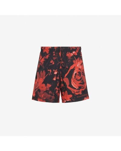 Alexander McQueen Black Wax Flower Swim Shorts - Red
