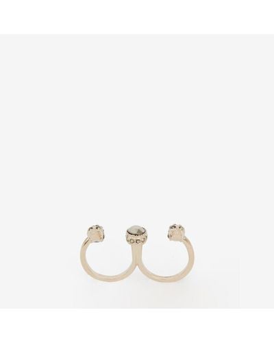 Alexander McQueen Gold Double Skull Ring - Natural