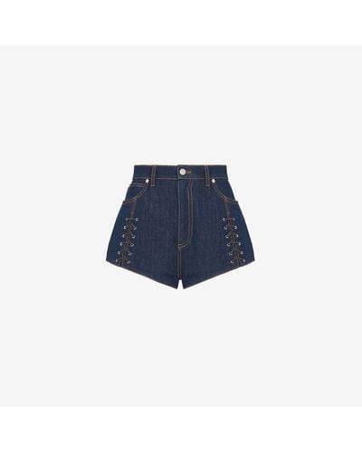 Alexander McQueen Blue Lace Detail Micro Shorts