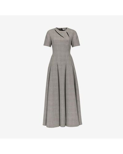 Alexander McQueen Wool Check Midi Dress - Grey