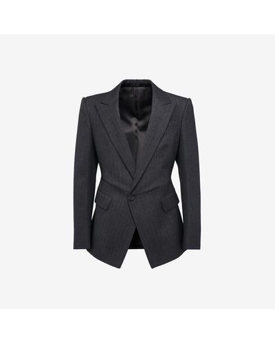 Alexander McQueen Grey & Silver Twisted Waist Single-breasted Jacket - Black