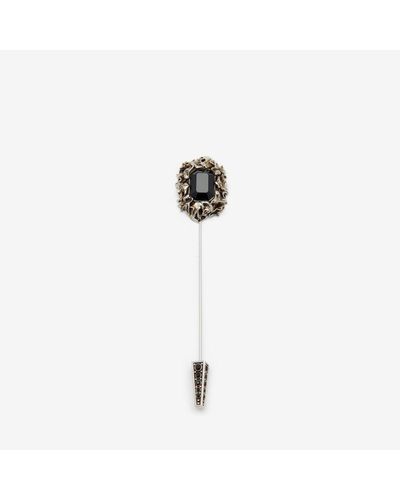 Alexander McQueen Silver Ivy Skull Pin Brooch - Metallic