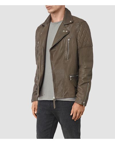 AllSaints Yuku Leather Biker Jacket in Gray for Men - Lyst