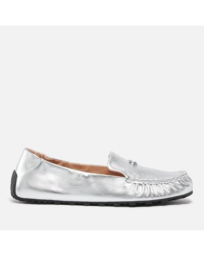 COACH Ronnie Silver Metallic Leather Loafers - White