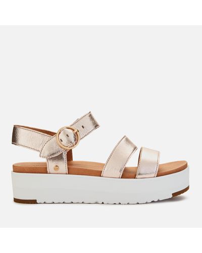 UGG Leedah Leather Flatform Sandals in Gold (Metallic) - Lyst