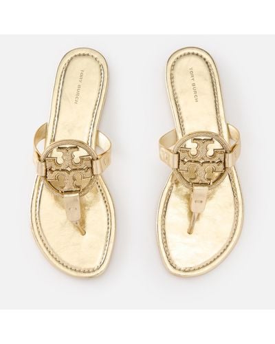 Tory Burch Miller Embellished Leather Sandals - Metallic