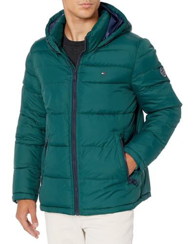 Tommy Hilfiger Synthetic Hooded Puffer Jacket in Green for Men - Lyst
