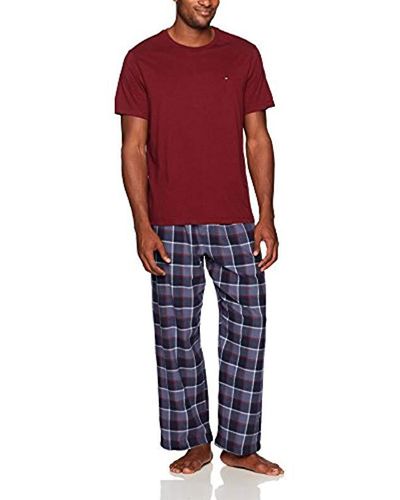 Tommy Hilfiger Flannel Pajama Pant And T-shirt Set in Blue for Men - Lyst