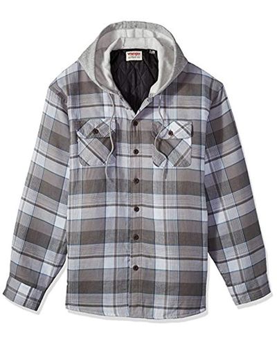 Wrangler Authentics Long Sleeve Quilted Lined Flannel Shirt Jacket With Hood, Cloud Burst With 