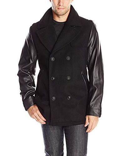 mens black leather peacoat