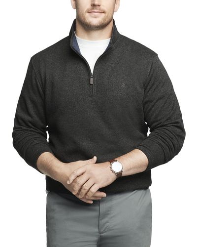 Izod Big & Tall Big Advantage Performance Quarter Zip Sweater Fleece Solid Pullover in Black 