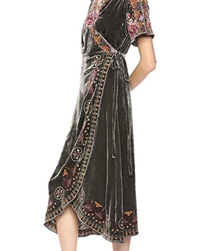 Short Sleeve Embroidered Wrap Dress ...