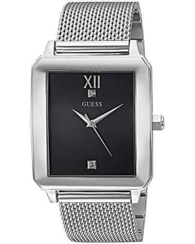 Guess Rectangular Stainless Steel Mesh Bracelet Watch With Black Genuine  Diamond Dial. Color: Silver-tone in Metallic for Men - Lyst