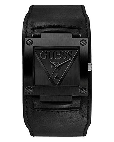 Guess Black Genuine Leather Cuff Watch. Color: Black - Lyst