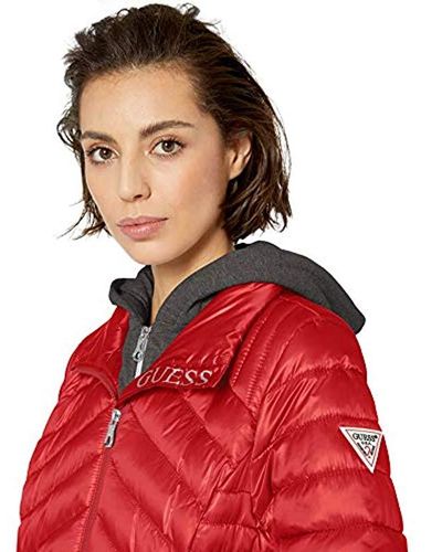 guess red puffer coat