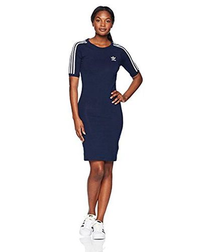 adidas Originals Cotton 3 Stripes Dress in Blue - Lyst