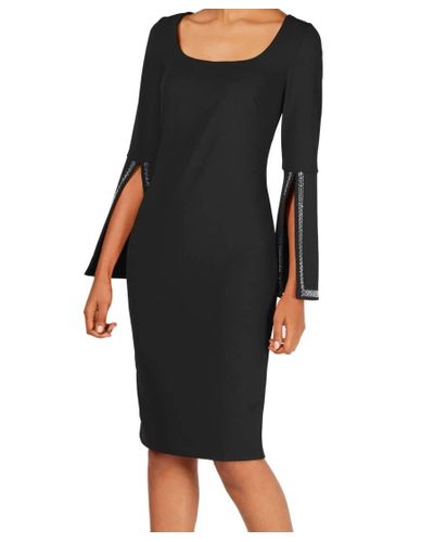 calvin klein split neck sheath dress