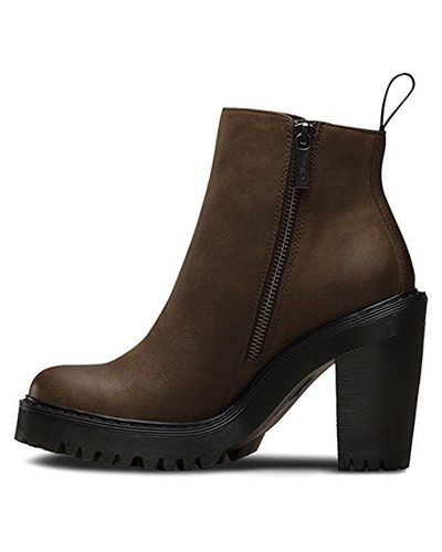 Dr. Martens Leather Magdalena Ankle Bootie in Dark Brown (Brown 