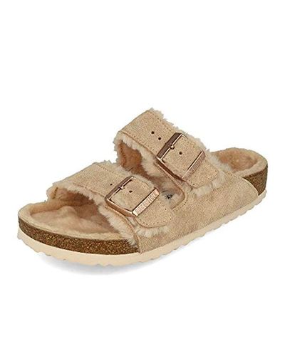 birkenstock shearling arizona nude