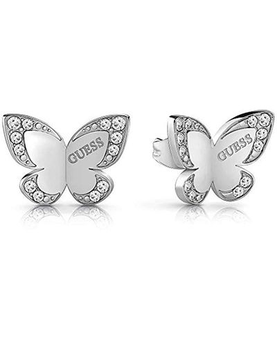 Guess Love Butterfly Earrings Surgical Stainless Steel Rhodium Plated Logo  Ube78010 [ac1126] - Lyst