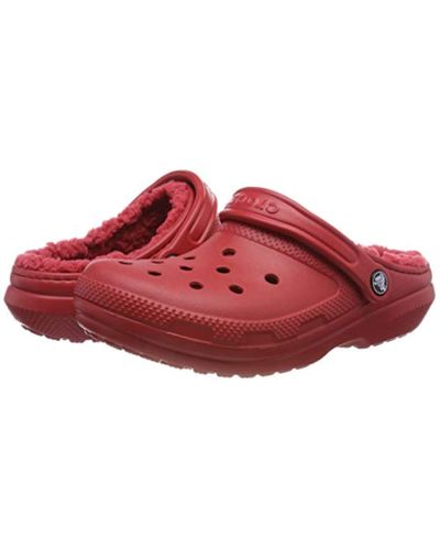 red fluffy crocs