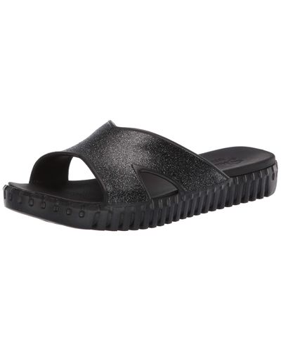 Skechers Cali Gear Sepulveda-glitter Cross Strap Slide With Luxe Foam Sandal in Black/Black 