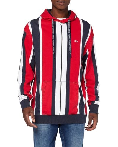 Red Hoodie Tommy Jeans Multicolor Logo Hoodie Sweatshirt Fleece
