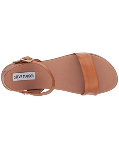 Steve Madden Leather Dina Flat Sandal in Tan Leather (Brown) - Lyst