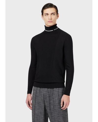 Emporio Armani Wool Sweaters in Black for Men - Lyst