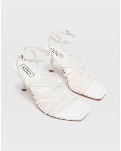Stradivarius Strappy Heeled Sandal With Squared Toe in White - Lyst