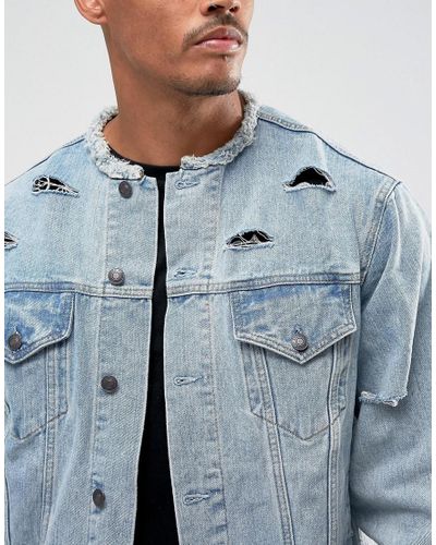 grandad collar denim jacket