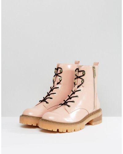 Stradivarius Lace Up Ankle Boots in Pink | Lyst