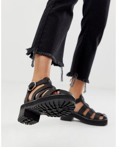black chunky flat sandals