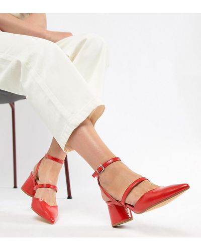Bershka Denim Multi Strap Block Shoe In Red - Lyst