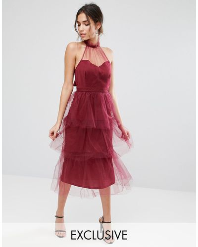 Robe Mi Longue En Tulle A Effet Etage True Violet En Coloris Rouge Lyst
