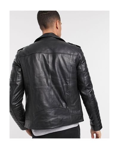 Barneys Originals Full Zip Leather Biker Jacket in Black for Men - Lyst