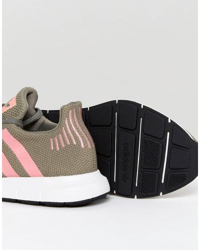 adidas Originals Rubber Originals Swift Run Trainers In Khaki With Pink  Stripe in Green | Lyst