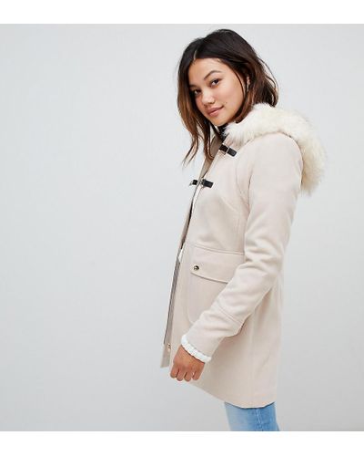 Miss Selfridge Synthetic Duffle Coat With Faux Fur Trim Hood In Cream Beige Natural Lyst Miss Selfridge Synthetic Duffle Coat, Miss Selfridge Faux Fur Trim Duffle Coat In Black