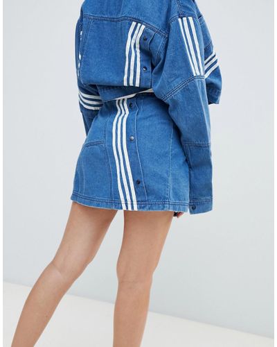 adidas Originals X Danielle Cathari Diagonal Side Stripe Denim Skirt in  Blue - Lyst