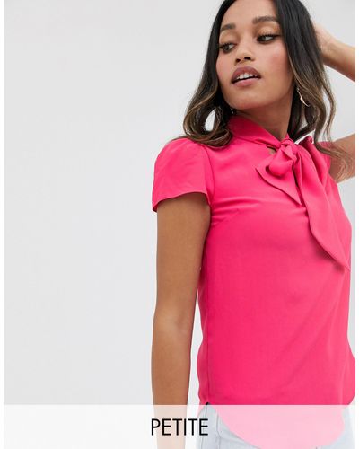 River Island Denim Pussybow Blouse in Pink - Lyst