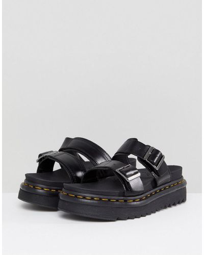 Dr. Martens Leather Myles Two Strap Flat Sandals in Black - Lyst