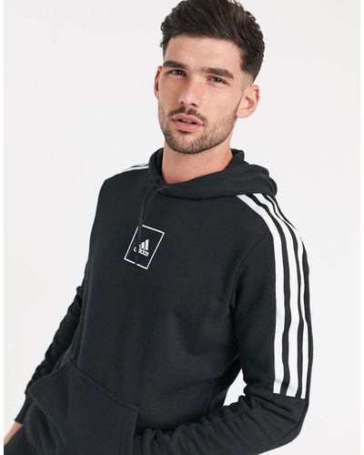 adidas 3 Stripe Tape Hoodie in Black for Men - Lyst