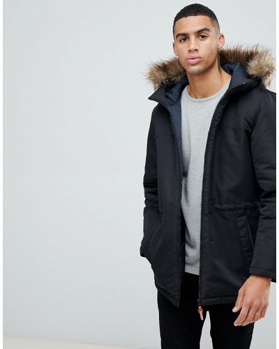 Produkt Cotton Parka With Faux Fur Hood in Black for Men - Lyst