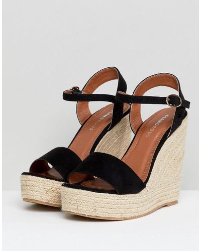 Sandalias negras con cuña de rafia Glamorous de color Negro | Lyst