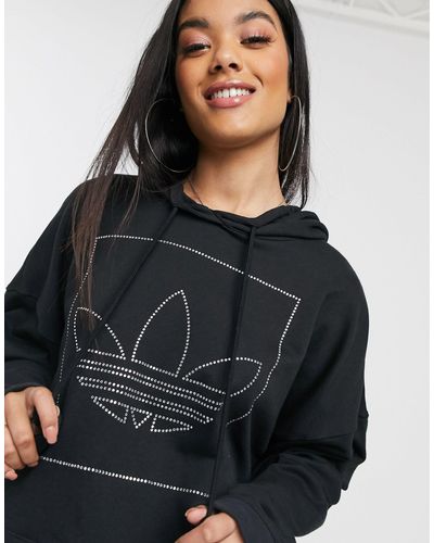 adidas Originals Cotton Fakten Diamante Trefoil Hoodie in Black - Lyst