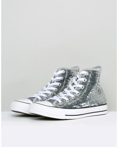 Converse Chuck Taylor High Sneakers In Silver Sequin in Metallic ... كريم سويس Converse Chuck Taylor High Sneakers In Silver Sequin in Metallic ... كريم سويس