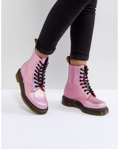 Dr. Martens Leather Holographic Pink Lace Up Boots - Lyst