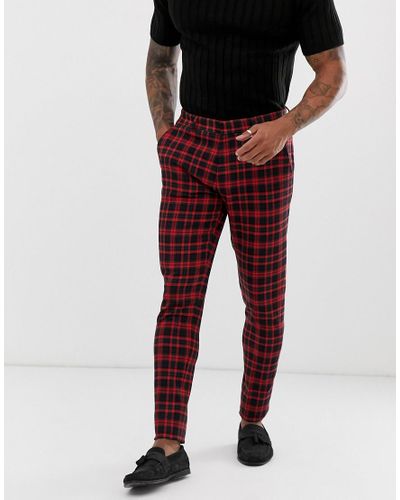 Pantaloni da abito super skinny rossi a quadri scozzesiASOS in Materiale  sintetico da Uomo colore Rosso | Lyst