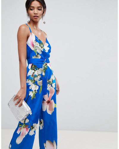 Ted Baker Wide Leg Jumpsuit In Harmony Floral Print in Blue - Lyst
