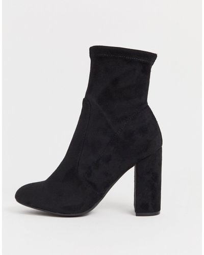 Suede Block Heel Sock Boot in Black 